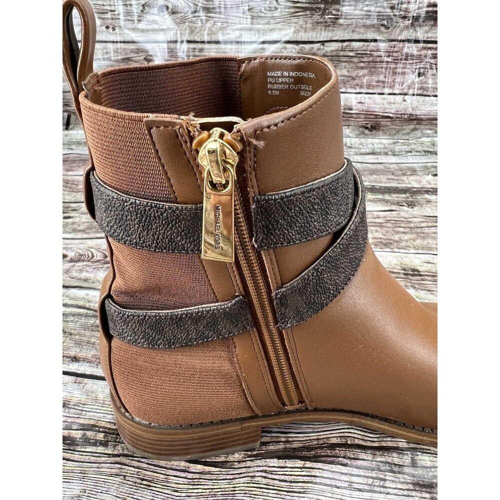 MICHAEL KORS Women's Rory Signature Ankle Side-Zip Flat Brown Booties, Size 8.5 - Picture 5 of 11
